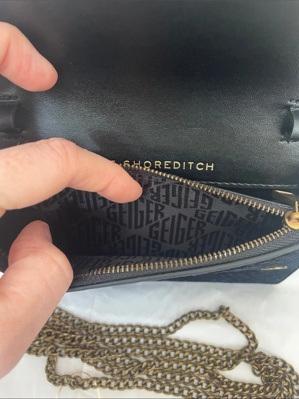 Kurt Geiger Navy Blue Python-Effect Chain Clutch Crossbody Bag Gold Shoreditch